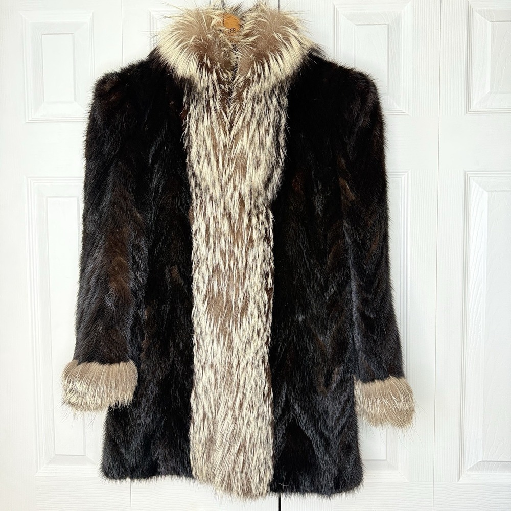 Vtg John Pappas Mink Fur Coat Fox Trim Jacket Womens S Mob Wife Glam Luxury
